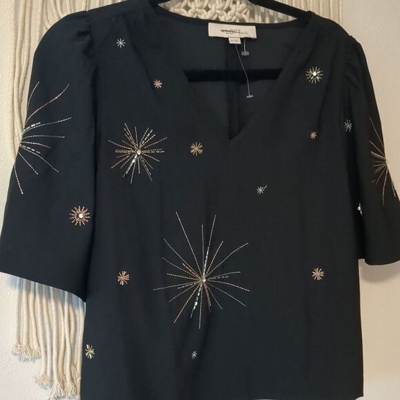 LOFT Women's Embellished V-Neck Top SIZE XXS NWOT - Picture 4 of 9